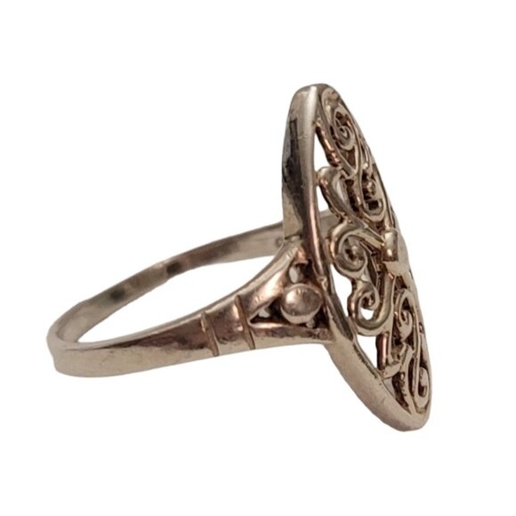 Sterling Silver 925 Oval Filigree Ring Size 7 E893 - Picture 2 of 9